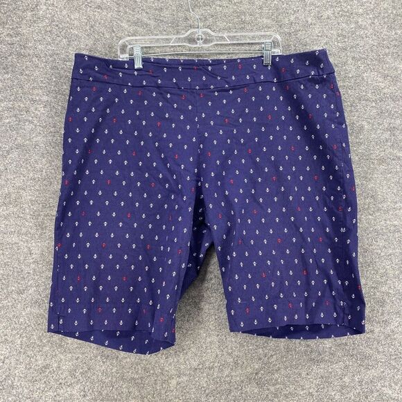 Coral Bay Shorts Women 3X Plus Blue Geometric High Rise Flat Front Chino Pull On - Picture 1 of 10